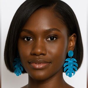 Blue Palm Leaf Acrylic Earrings